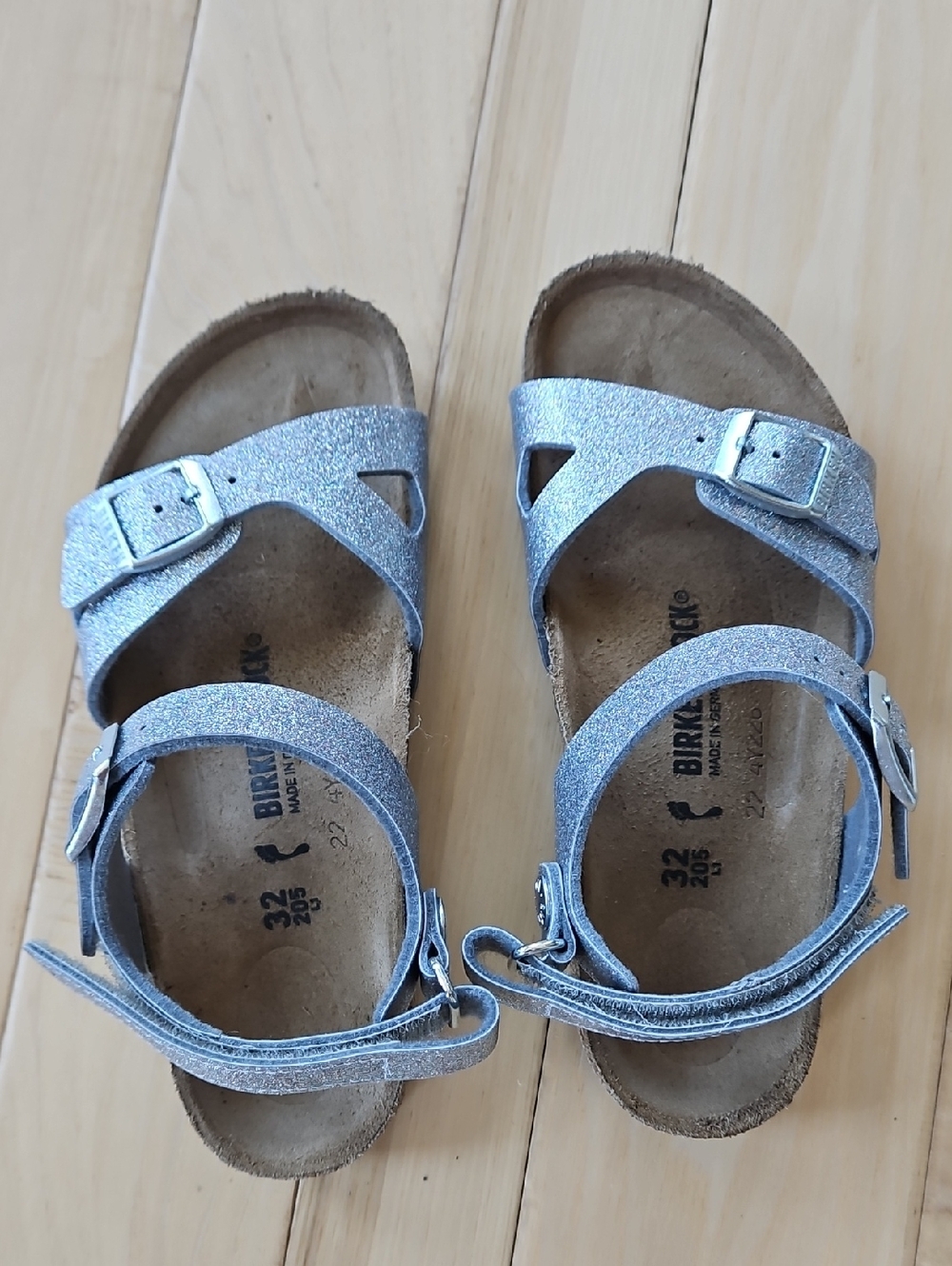 Birkenstock Kids Silver Glitter Double-Strap Sandals Sz 32